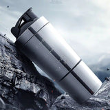 Gourde shaker double compartiment inox